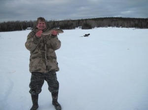 Bill Goodman caught this 18 inch Brook Trout on March 7, 2013. Big Machias Camps are at top right of picture.